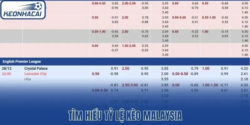 Tìm hiểu tỷ lệ kèo Malaysia